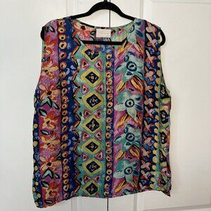 Vintage Yves Venet Silk Tank Top Womens Funky Resort Vacation 80s 90s
